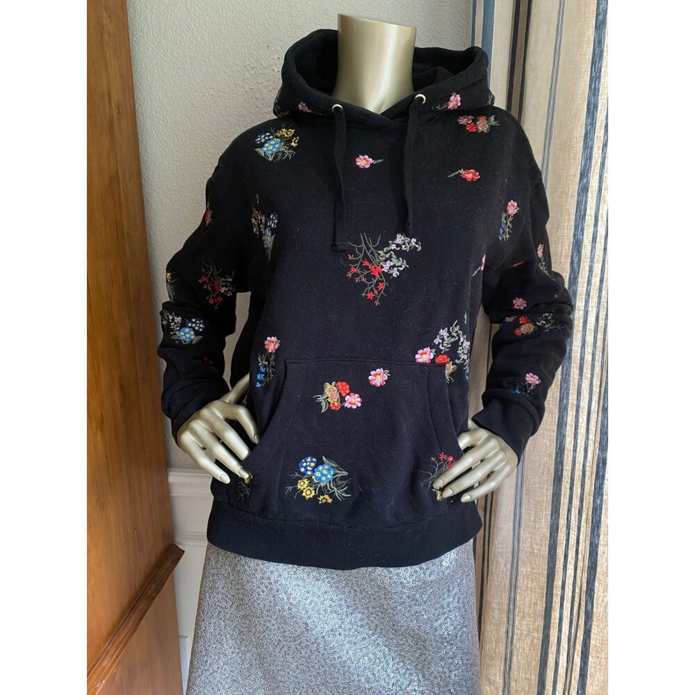 EUC Erdem x H&M Embroidered Floral Black Hoodie Sweatshirt S